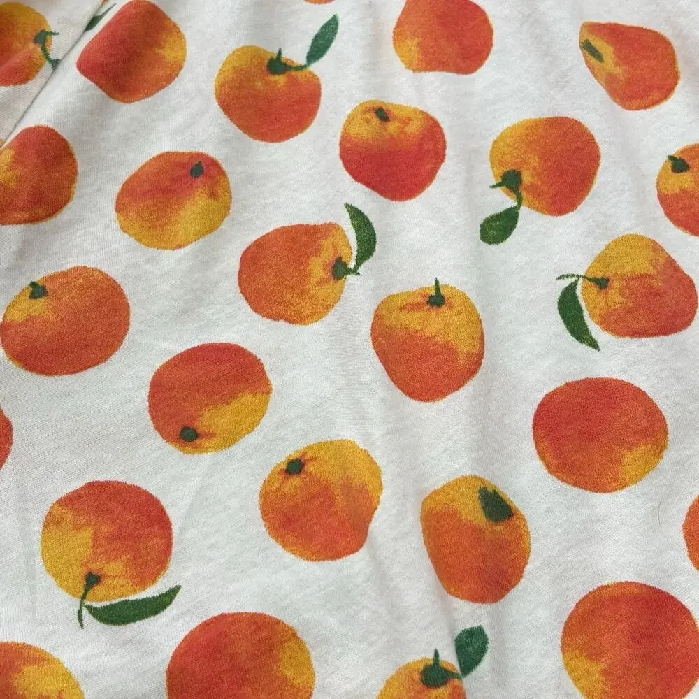 Crewcuts Sleeveless Dress Orange Fruit Print Button Front Drawstring Cotton Sz 5
